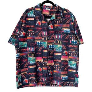 Vintage Third Rail Shirt Mens XL Black Reno Nevada Button Up Y2K AOP Casino